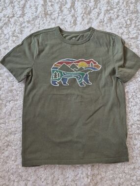 Gap Kids XL Olive Green Bear Sunset Landscape Graphic Tee Cotton Casual